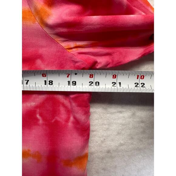 J Jill Women Top Tie Dye Pink Embroidered V Neck Boho Fairy Size MP Long Line - Picture 7 of 11
